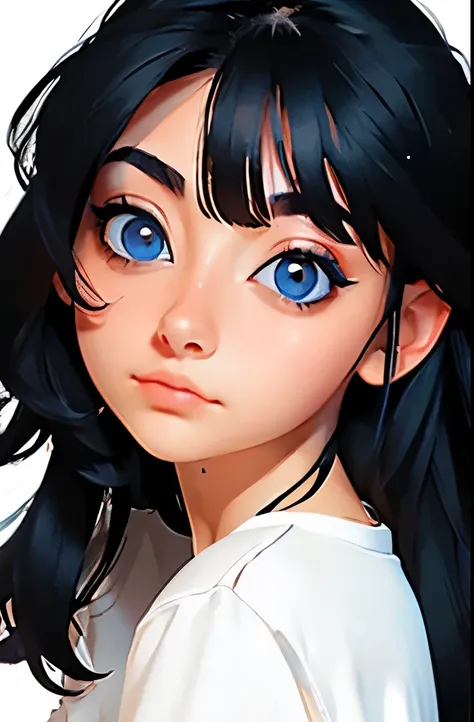 anime,(face),(beautiful detailed eyes), black hair,sliver eyes, masterpiece,looking at viewer, best_quality,white background,masterpiece,white shirt, arms behind back,  