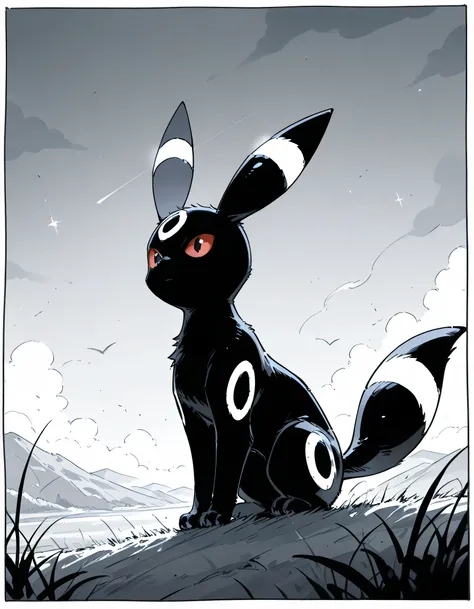 Umbreon(pokemon),A sinister atmosphere, (main character: 1.3), fantastic world view,lineart,manga style,illustration