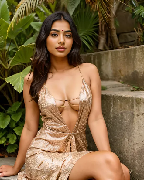 A beautiful realistic indian girl with seductive facial expressions wearing a beautiful hot dress