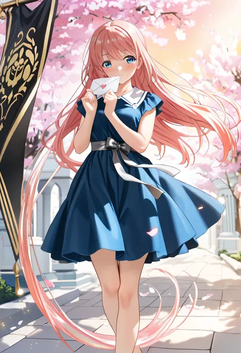 (((lovely girl))), [masterpiece], [best quality], lora:anime_art_style_1.0, outdoor scene, cherry blossom trees, (glowing particles:1.2), (floating petals:1.3), (sunset lighting:1.1), concrete path, silhouetted trees, {heart-shaped pink bubbles:1.2} [chara...