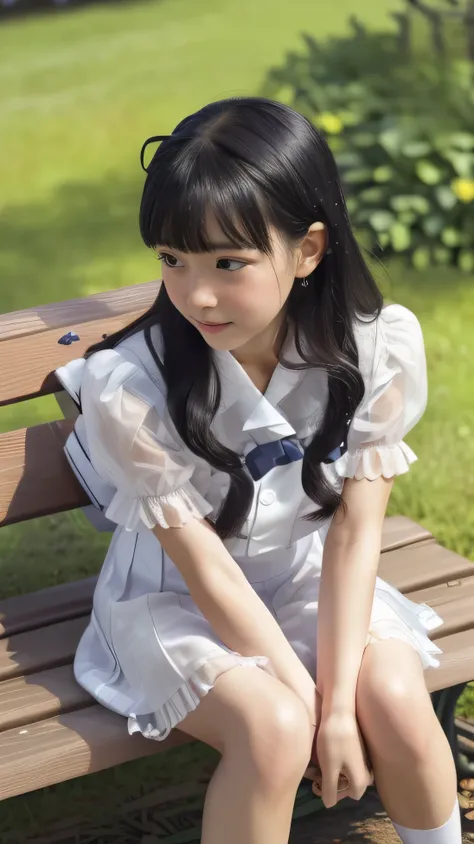  top quality、 natural depiction、 Hi-Res、delicate、Very high degree of perfection 、 beautiful,Girls are in 5th grade、 black hair、cute girl eyes、Petite、Perfect Arms、 perfect finger、Perfect Legs、 small breasts、Looks like Daidouji Tomoyo、((frilly parade uniform...