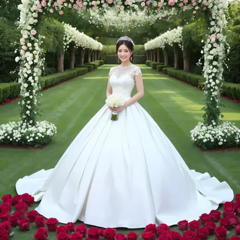 (  top quality、 The greatest masterpiece of  、  top quality、8k、  Super High Heels 、、  ultra high resolution )、(1 Pregnant Bride :1.1)、( The most luxurious pure white luxury wedding dress decorated with the finest jewelry:1.2)、( The Most Luxurious Superb Gi...