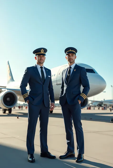 2 pilots standing next to an Airbus A320