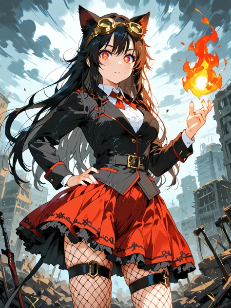   1girl  , (Face focus and zoom with flame eyes:1.4).
 has mature dignity and strength 、 Manipulate Fire with a Single Wave of Arms 、 creates an elaborate sword with that momentum 。What are the characters and backgrounds drawn in detail、 lyrical power and ...