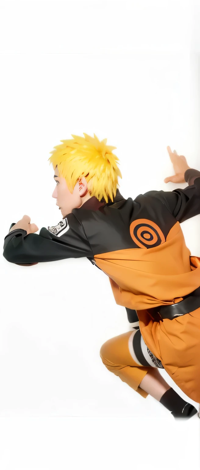 Uzumaki Naruto, a caracter from naruto shippuden anime, yellow hair, black orange clothes, detailed hair, detailed hand, detailed face, high resolution, ultra detailed, ultra realistic, masterpiece.