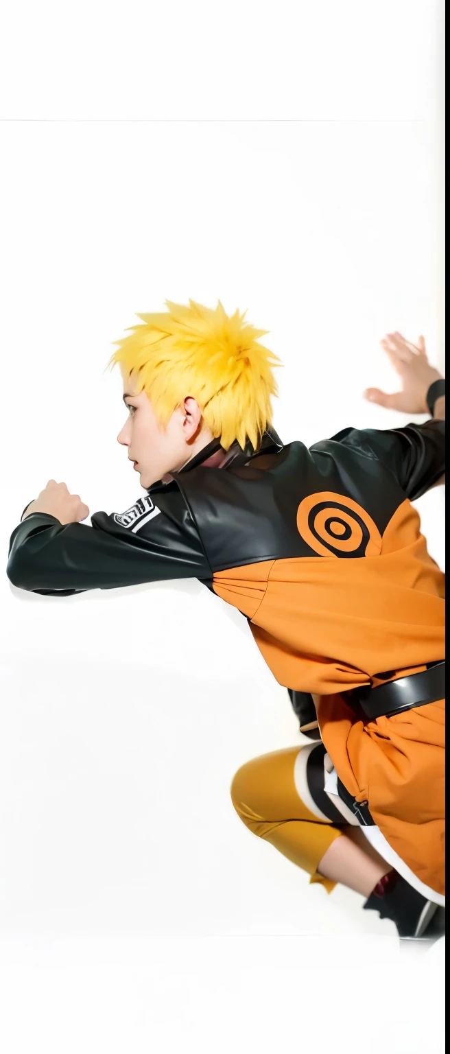 Uzumaki Naruto, a caracter from naruto shippuden anime, yellow hair, black orange clothes, detailed hair, detailed hand, detailed face, high resolution, ultra detailed, ultra realistic, masterpiece.