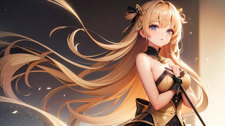  strapless ,   blond hair,  Large Bow-shaped Chest ,  Swift Bangs, Soft light,  High Precision,  4K resolution ,  high quality, Beautiful CG, 