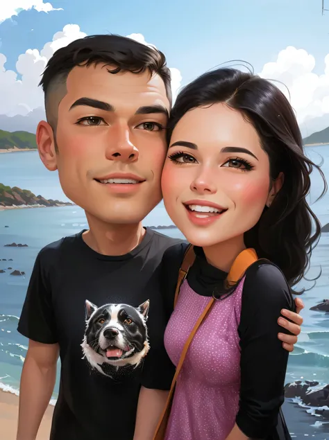 cartoon couple with a dog on the beach, cartoon artstyle, digital art cartoon, cartoon portrait, cartoon digital painting, cartoon digital art, caricature illustration, cartoon art, digital cartoon painting art, in cartoon style, detailed portrait, cartoon...