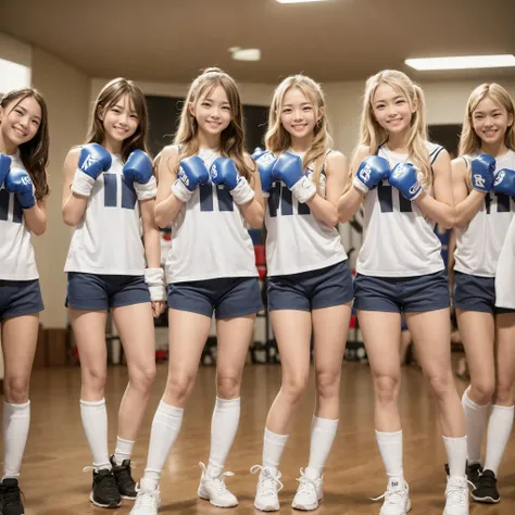 cute boxing girl、 boxing gloves 、 beautiful abs 、 Boxing Ring、smile、Baby Face