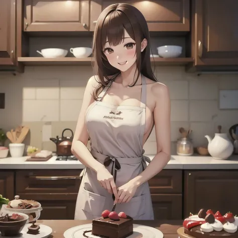 Apron girl making Valentine's chocolates