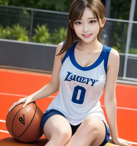      top quality  、、     Ultra-fine  、 masterpiece、Clear Photo、      Professional Light     、smile、baby face、 Small face 、(  Big Breasts   、     I can see cleavage      )、Ultra slim、     slender body、     thin waist 、     beautiful legs、(   cute basketball...