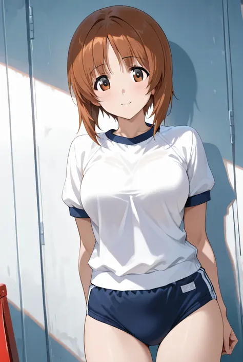 nishizumi miho,gym uniform,dark blue buruma, 1girl ,Alone,