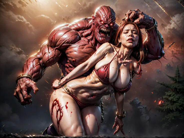 (The 8k quality, Ultra-high-resolution quality, Ultra high definition, Photorealistic, Best Quality):3.0,
(masterpiece):2.0,
(camera angle from the front view):7.0,
(in the ruined castle):6.0,
(no NSFW, depiction of escape from 1 huge THANOS, hetero):5.0,...