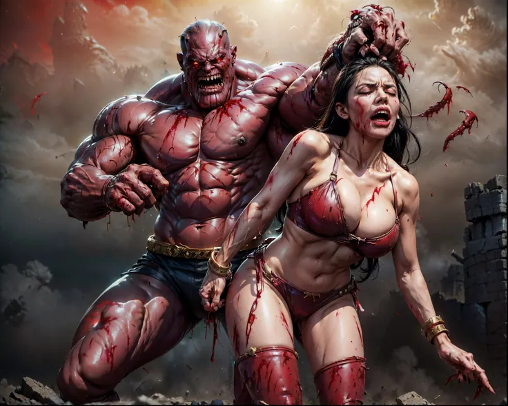 (The 8k quality, Ultra-high-resolution quality, Ultra high definition, Photorealistic, Best Quality):3.0,
(masterpiece):2.0,
(camera angle from the front view):7.0,
(in the ruined castle):6.0,
(no NSFW, depiction of escape from 1 huge THANOS, hetero):5.0,...