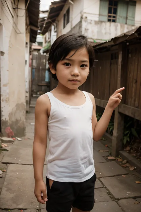 Indonesian boy three years old short straight hair