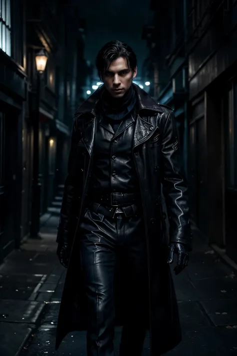 A dark-haired young man in a long leather coat, standing in a gloomy alley of a night city. In one hand he holds a handful of salt, and in the other - oatmeal cookies with a mystical pattern, sparkling with blue light. Ghostly shadows sway around him, but ...