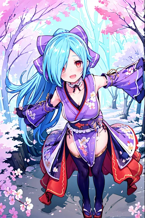 masterpiece, best quality, (1girl, solo),
yamato iori, 1young__girl, virtual youtuber, solo, gloves, bow, hair bow, long hair, hair over one eye, thighhighs, blue hair, fingerless gloves, red eyes, japanese clothes, full body, detached sleeves, ponytail, b...