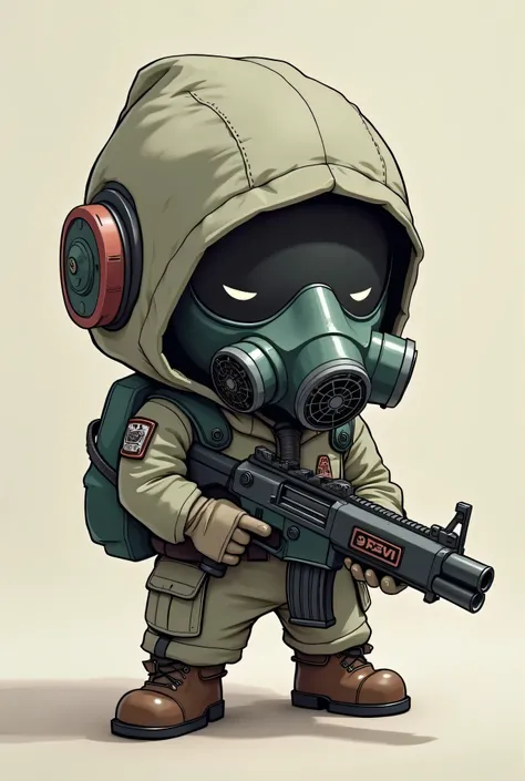 Chibi man with anti gas mask and Uzi 