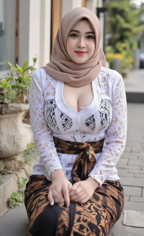 (Masterpiece: 1.2, Best Quality), Realistic, (Realistic Picture, Complex Details, Depth of Field), Best Quality, Masterpiece, Highly Detailed, Realistic, 1 old mature, indonesian old woman, 45 Years Old, chest forward, big breasts, thin lips, beautiful and...