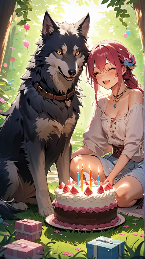 Kitten's birthday and he's together with a wolf