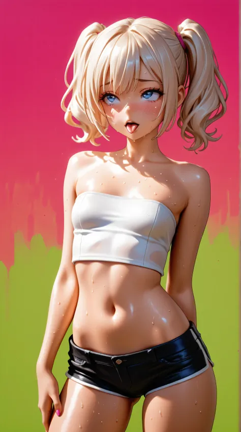 Wildlife, ((Best resolution)), ((high quality:1.2)), Work of art, 8k, extremely detailed, ((High detail:1.2)), (HotLexi woman), Solo, 24 year old Gyaru Japanese female, (mini-shorts, crop strapless), (beautiful perfect face:1.23), Kizi，(eyes looking off to...