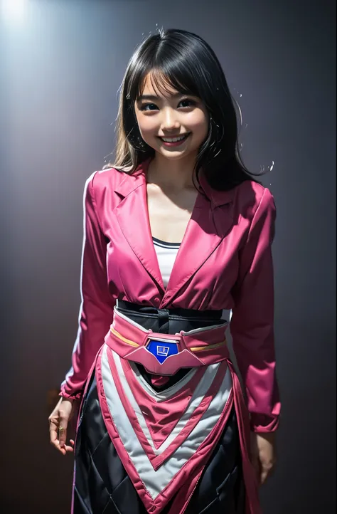 （8k、Raw     photos y、最   high quality、  Masterpiece：1.2),(  black hair、 dark eyes:1.9),(  pink ranger costume :1.5)、  viewer,    that exists  ,(Female Sentai Hero :1.6)、(   thin waist:1.6)、(  plug suit that emphasizes the bust line :1.4)、( The New Year :1....