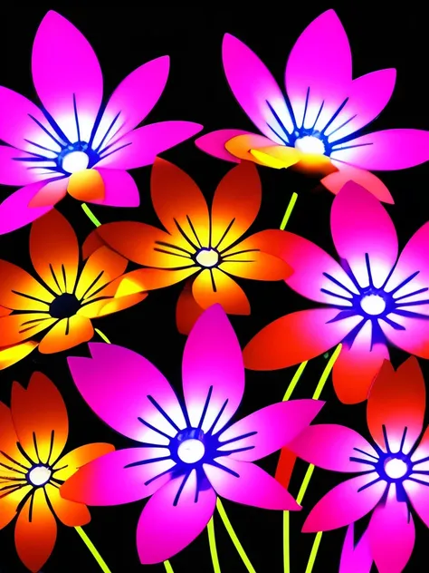 flowers with colorful lights on a black background, glowing flowers, luminous flowers, glowing neon flowers, magical flowers, neon flowers, magical colorful flowers, glowing delicate flower, stylized flowers, beautiful design, amoled wallpaper, elegant flo...