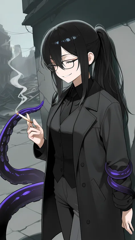 Short man, about 165 cm tall, but has a fairly robust build. He wears glasses. usually wears a black shirt, trousers and a black vest, sometimes with a tie. wears his hair long, usually tied in a ponytail. He goes outside in a long black coat. he has gray ...