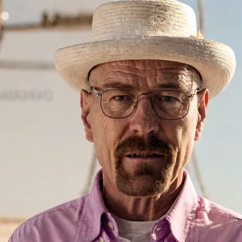 closeup face photo of waltbrba, white cowboy hat, (pink shirt), white background, bokeh