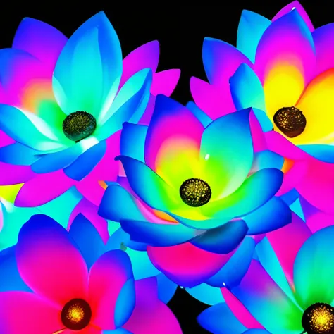 flowers with colorful lights on a black background, glowing flowers, luminous flowers, glowing neon flowers, magical flowers, neon flowers, magical colorful flowers, glowing delicate flower, stylized flowers, beautiful design, amoled wallpaper, elegant flo...