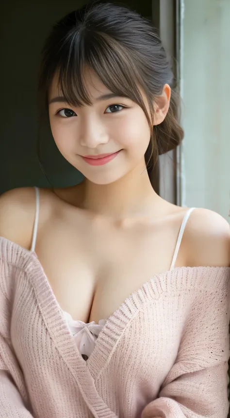 masterpiece,best quality,(Japanese girl),((Beautiful girl)),cleavage,(off shoulder:1.2),(perfect body beauty:1.2),(shy smile)