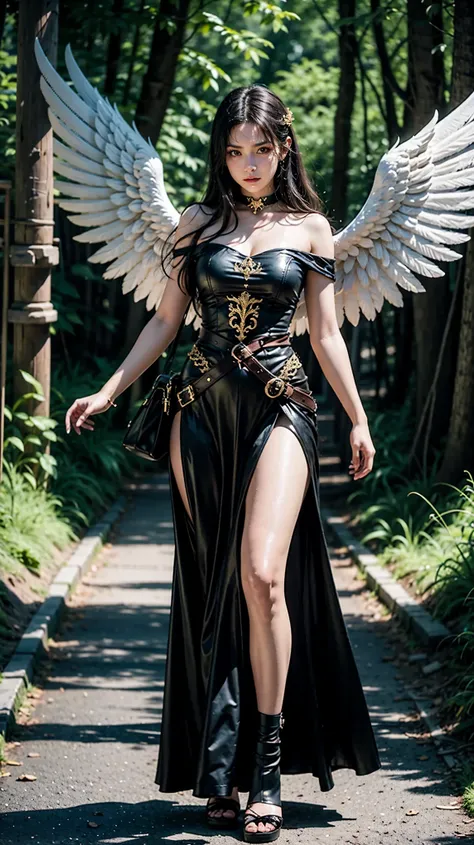 a close up of a woman with a skull on her shoulder , Anjo majestoso de full body, Knight Angel, Angel in metal armor , tall female angel, girl, beautiful cleric, female key art by Cushart Krenz , serafim, goddess. with very high detail , ( ( Concept...