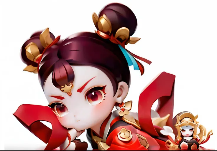 a close up of a doll with a red dress and a red ribbon, onmyoji portrait, onmyoji, bian lian, heise jinyao, inspired by Pu Hua, nezha, yun ling, inspired by Ju Lian, onmyoji detailed art, inspired by Li Mei-shu, xianxia hero, inspired by Lan Ying
