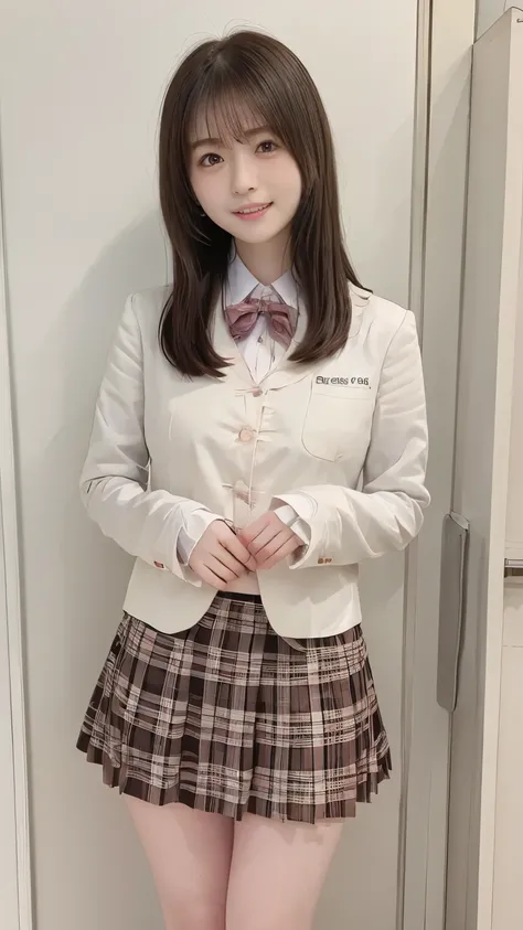 Real 8K high quality image 、 Large cherry trees line each side for a long time、 Cute high school girl、In a cute uniform in a miniskirt、Model body type that is not muscular、Beautiful white ripe skin 、 apply light makeup 、 Detailed Fingers 、