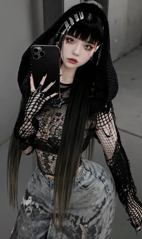 arafed woman with long black hair and a black hoodie, imvu, cruel korean goth girl, lblsck hair, cybergoth, goth girl, darkwave goth aesthetic, e-girl, e - girl, goth girl aesthetic, neo goth, goth aesthetic, goth style, gothic, 