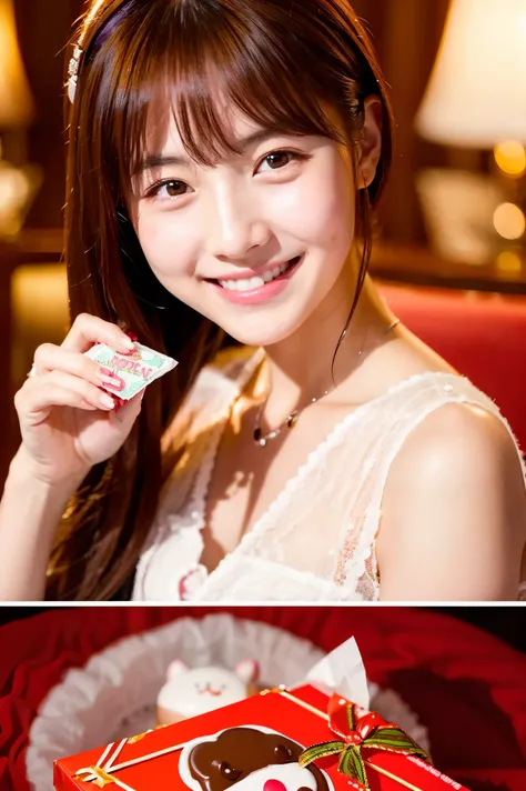  cute face like an 18-year-old idol in a luxury hotel　 smiles gently　 Lots of cute chocolate for Valentine's Day　live-action　 RAW photos 　Genuine