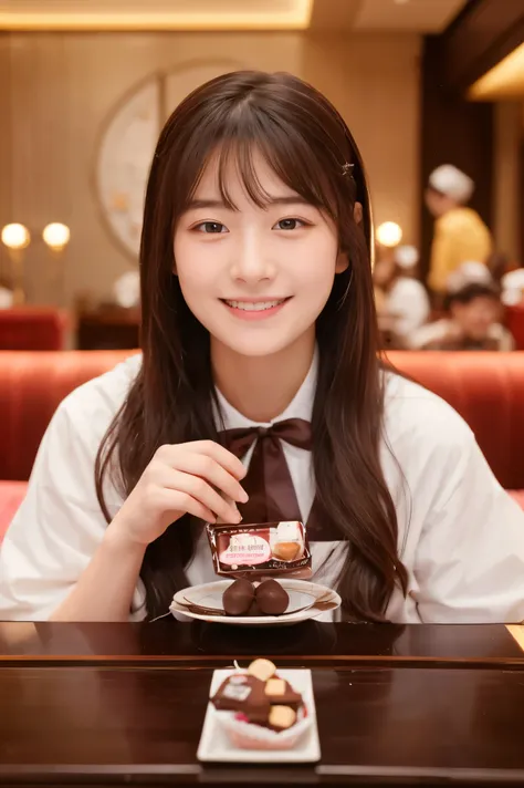  cute face like an 18-year-old idol in a luxury hotel　 smiles gently　 Lots of cute chocolate for Valentine's Day　live-action　 RAW photos 　Genuine