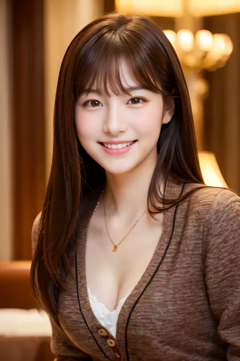  cute face like an 18-year-old idol in a luxury hotel　 smiles gently　 Lots of cute chocolate for Valentine's Day　 blouse　 jacket　 cleavage　live-action　 RAW photos 　Genuine