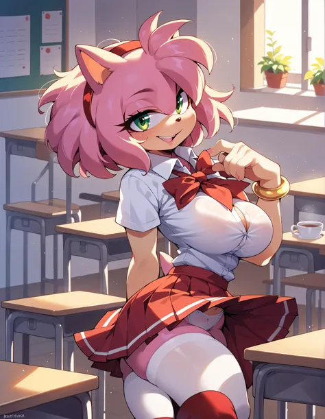 score_9, score_8_up, score_7_up, solo, amy rose, Big breasts, School uniform,  