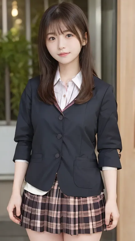 Real 8K high quality image 、 Large cherry trees line each side for a long time、 Cute high school girl、In a cute uniform in a miniskirt、Model body type that is not muscular、Beautiful white ripe skin 、 apply light makeup 、 Detailed Fingers 、