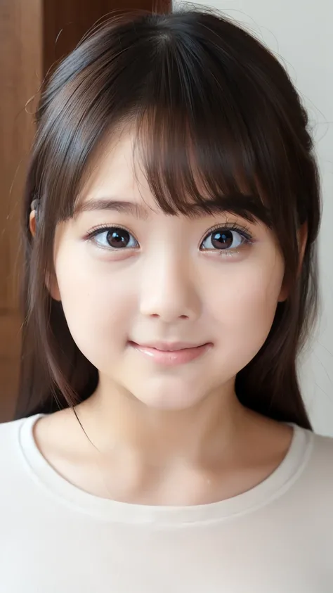 (Face image:1.25), (baby face:1.3), (round face:1.3), Japanese woman alone,  beautiful girl,  pretty face, (  watch viewers), ( Standing facing the camera ), (smile)