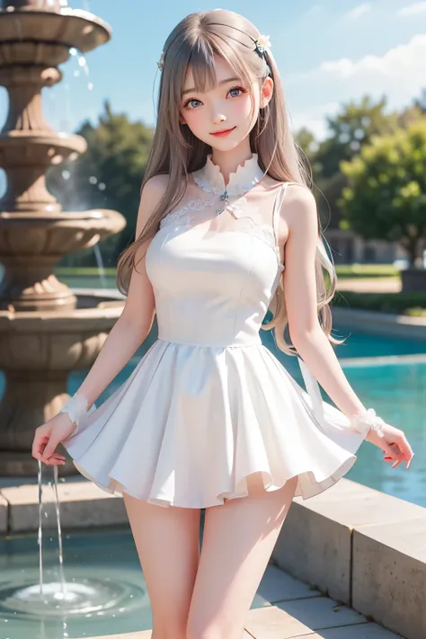  best quality,  amazing,  Very Cute and Gentle Girl , ( lori), (solo:1.2),, ( detailed princess dress with lots of frills), ゴス lori, Symmetrical Beautiful Gentle Eyes , (Exquisite fine face ),  beautiful long hair, ((Bright white hair)),  dull bangs, (smil...