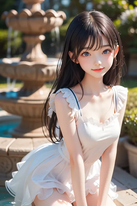 best quality, amazing, Very Cute and Gentle Girl , ( lori), (solo:1.2),, ( detailed princess dress with lots of frills), ゴス lori, Symmetrical Beautiful Gentle Eyes , (Exquisite fine face ), beautiful long hair, ((Bright white hair)), dull bangs, (smil...