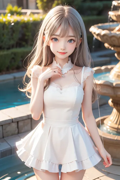 best quality, amazing, Very Cute and Gentle Girl , ( lori), (solo:1.2),, ( detailed princess dress with lots of frills), ゴス lori, Symmetrical Beautiful Gentle Eyes , (Exquisite fine face ), beautiful long hair, ((Bright white hair)), dull bangs, (smil...