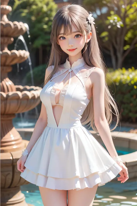 best quality,  amazing,  Very Cute and Gentle Girl , ( lori), (solo:1.2),, ( detailed princess dress with lots of frills), ゴス lori, Symmetrical Beautiful Gentle Eyes , (Exquisite fine face ),  beautiful long hair, ((Bright white hair)),  dull bangs, (smil...