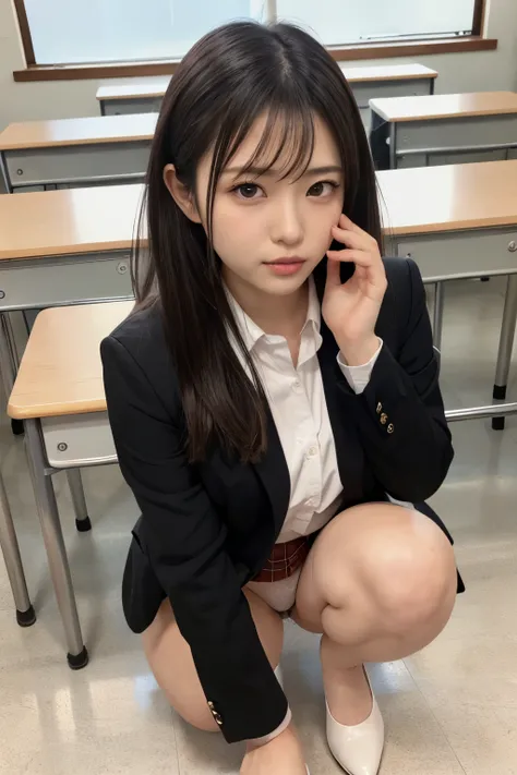  very detailed,  8K resolution RAW color photo of a Japanese high school girl with bob hair ,  black hair, and、 black hairの日本の女子高生の非常に大きな, round, and美しいバスト.  she is exquisite ,  Beautiful girl with detailed facial features , nose, Lick your lips and , Perf...