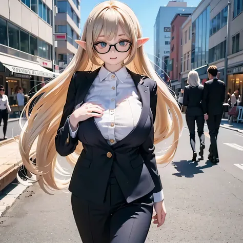 blondes,((((((  business suit on the back  )))))))   SHARP FACE  .(      top quality,4K,8k,       oconnor  ,     masterpiece:1.2)My nipples are erect bob       、 : :          perfect glasses      、(((((       super huge breasts ))))) Elves walking through ...