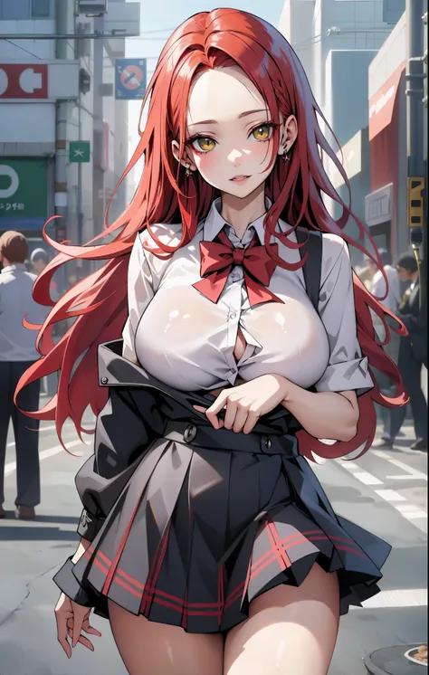   ultra high definition ,  dress, perfect image,   high quality , 1 Woman ,  Beautiful woman  ,  sexy woman  ,  stand upright,  looking straight , ((( Bright red hair,  forehead ))),   Green Eyes  ,  sexy doll,  big boobs , is anatomically correct,  White ...