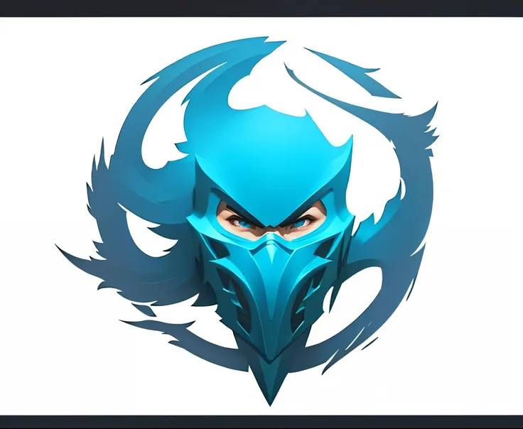 A ninja mask logo (Like Sub-Zero from Mortal Kombat),  with ice and cold details very simple for a faction in an RPG world, ice emblem, only blue color, powerful, quiet, Passive clothes  , ILM, symmetrical, chic,  high quality nipple,  with white backgroun...