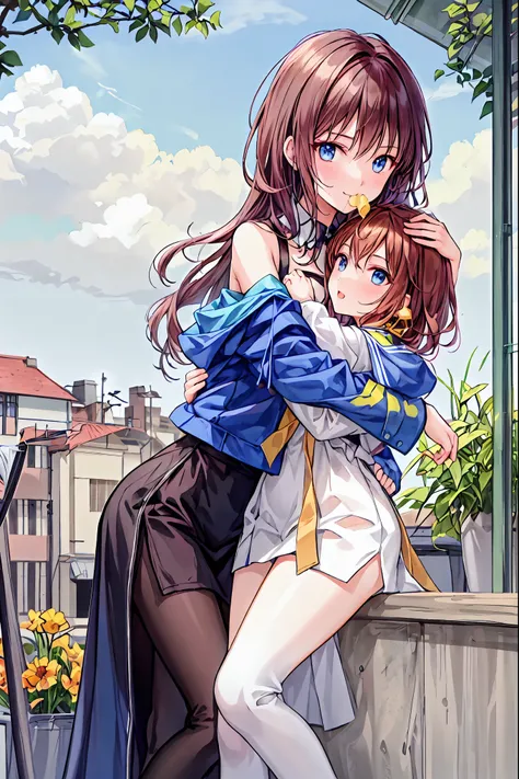   hug each other２people　Adhesion　 can lick their necks 　Sweating　 beautiful girl 　 dark-haired　shoulder out　 Hair， shortcuts， unkempt hair with an opening，Short braided hair，Neat，スレンダー美people， correct posture，Small chest， beautiful legs， enchanting gray-bl...